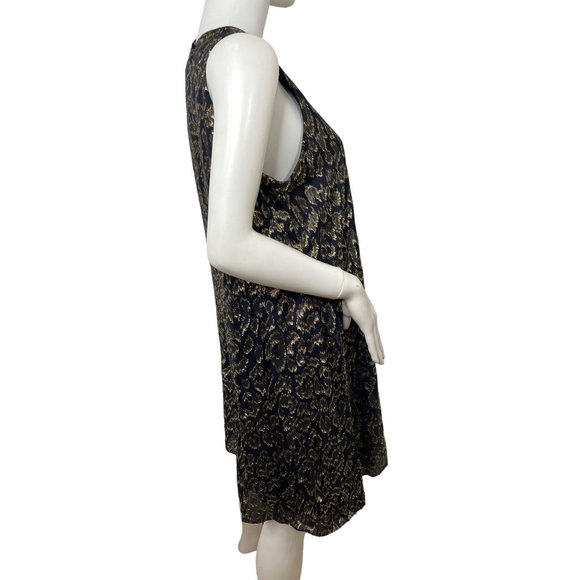 Calvin Klein Dress 8 Black Gold Metallic Leopard-type pattern A-line Round Neck - Picture 5 of 12